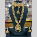 Manisha Jewellery Gold Plated Pota Stone And Pearls Double Necklace Set