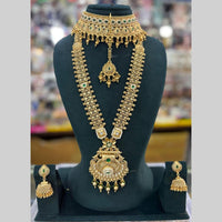 Manisha Jewellery Gold Plated Pota Stone And Pearls Double Necklace Set