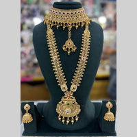 Manisha Jewellery Gold Plated Pota Stone And Pearls Double Necklace Set