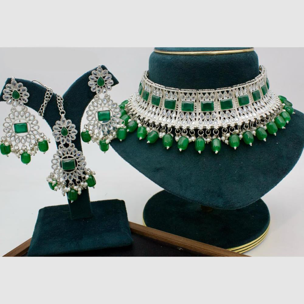 Manisha Jewellery Silver Plated Crystal Stone And Beads Choker Necklace Set