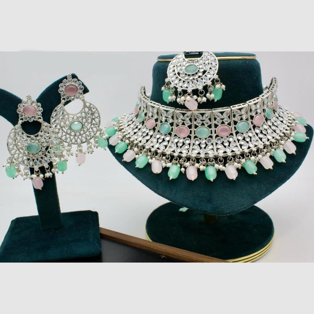 Manisha Jewellery Silver Plated Crystal Stone And Beads Choker Necklace Set