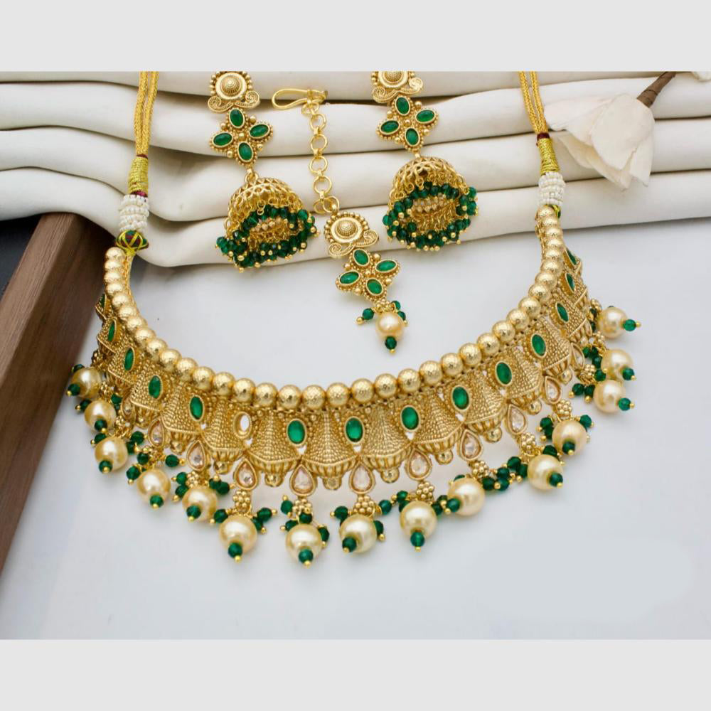 Manisha Jewellery Gold Plated Pota Stone And Pearls Choker Necklace Set