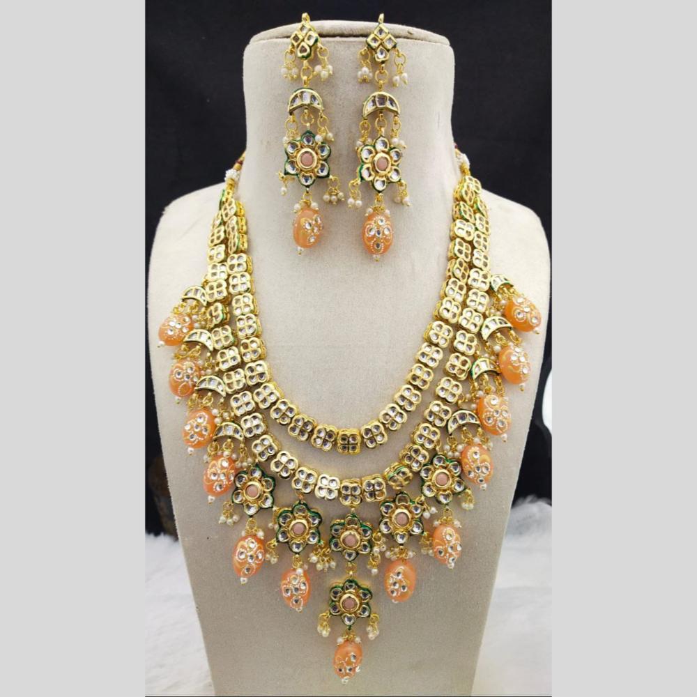 Manisha Jewellery Gold Plated Kundan Stone And Beads Multi Layer Necklace Set