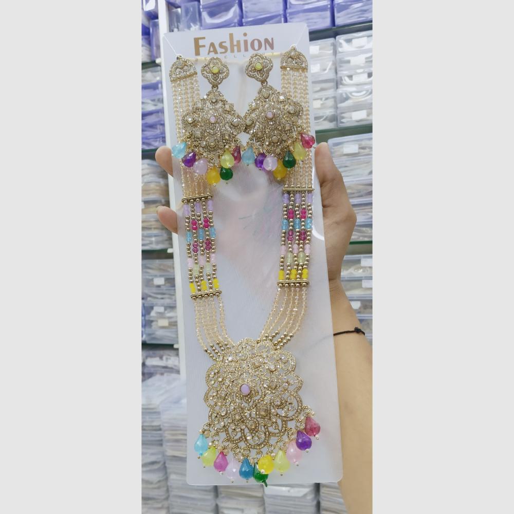 Manisha Jewellery Gold Plated Crystal Stone And Pearls Long  Necklace Set