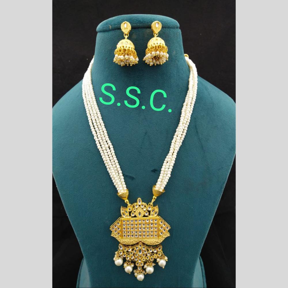 Manisha Jewellery Gold Plated Kundan Stone And Pearls Long  Necklace Set