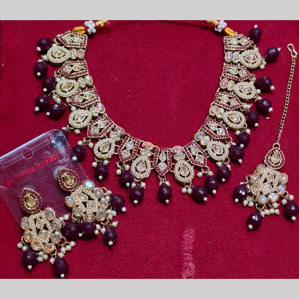 Manisha Jewellery Gold Plated Crystal Stone And Beads Necklace Set