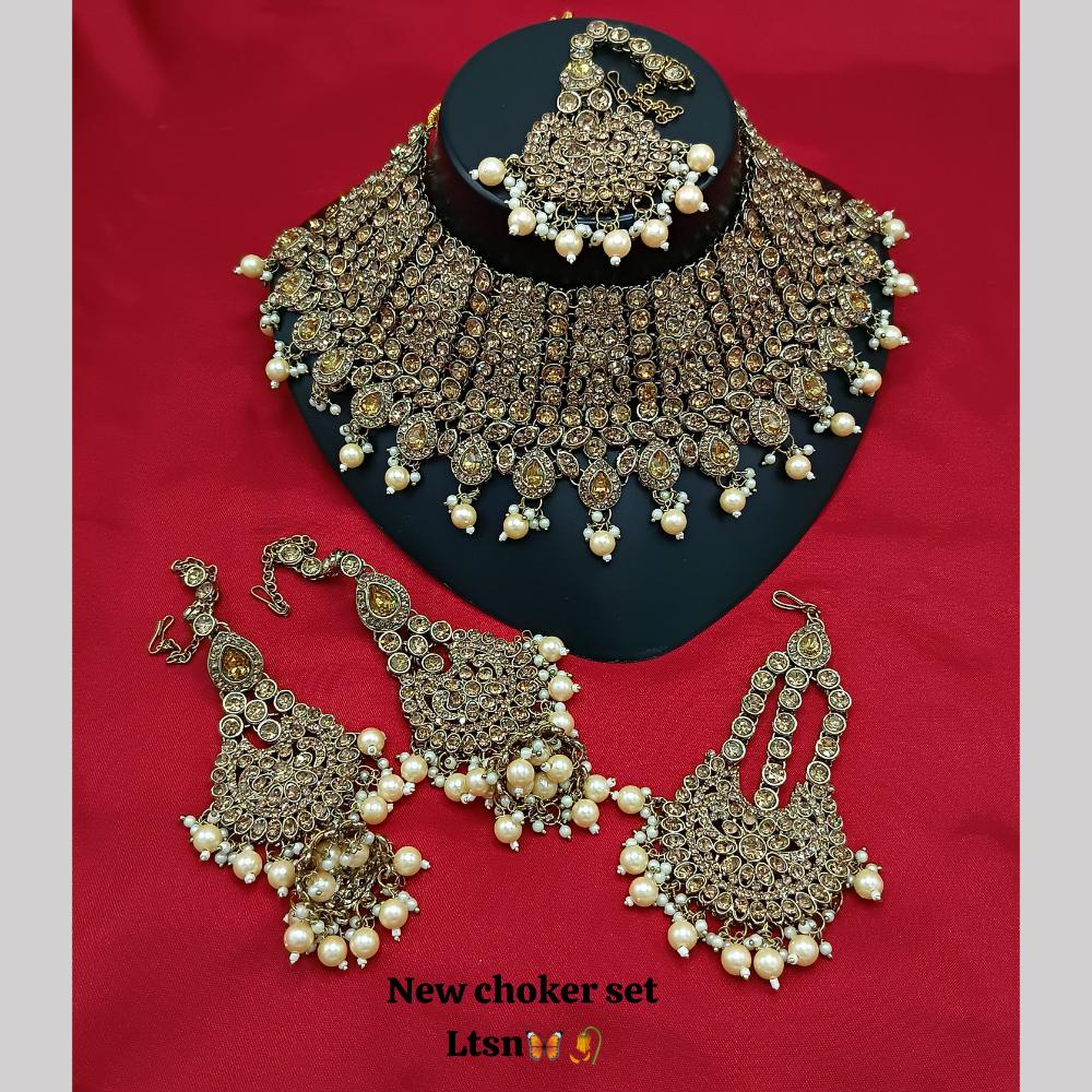 Manisha Jewellery Gold Plated Austrian Stone And Beads Choker Necklace Set