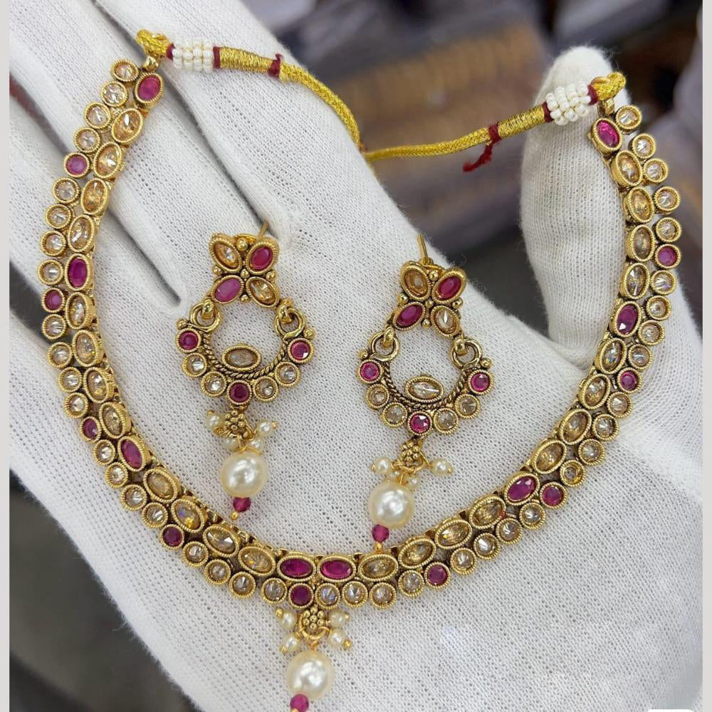 Manisha Jewellery Gold Plated Crystal Stone And Beads Necklace Set