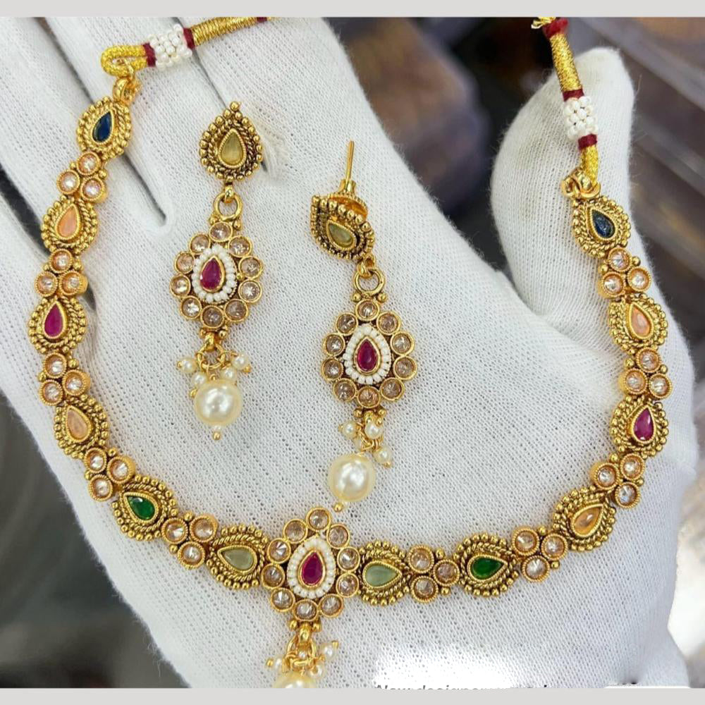 Manisha Jewellery Gold Plated Crystal Stone And Beads Necklace Set