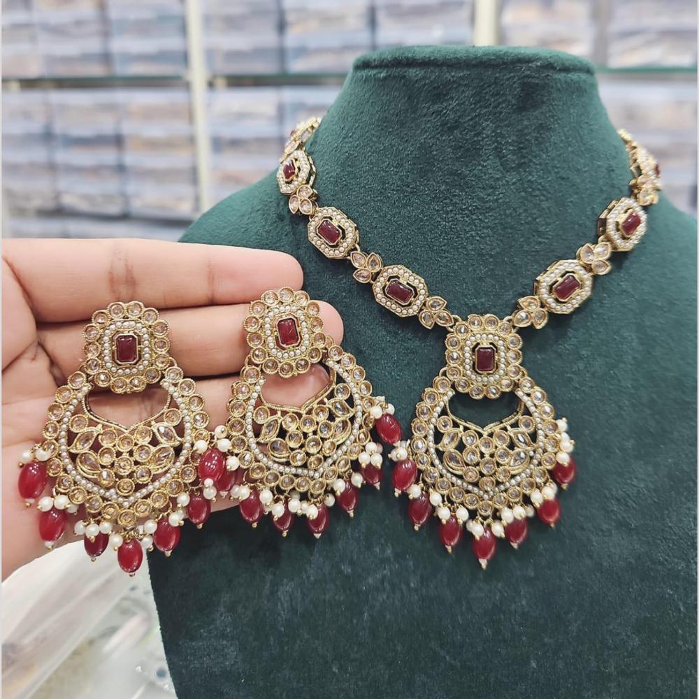 Manisha Jewellery Gold Plated Crystal Stone And Beads Necklace Set