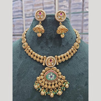 Manisha Jewellery Gold Plated Pota Stone And Pearls Necklace Set