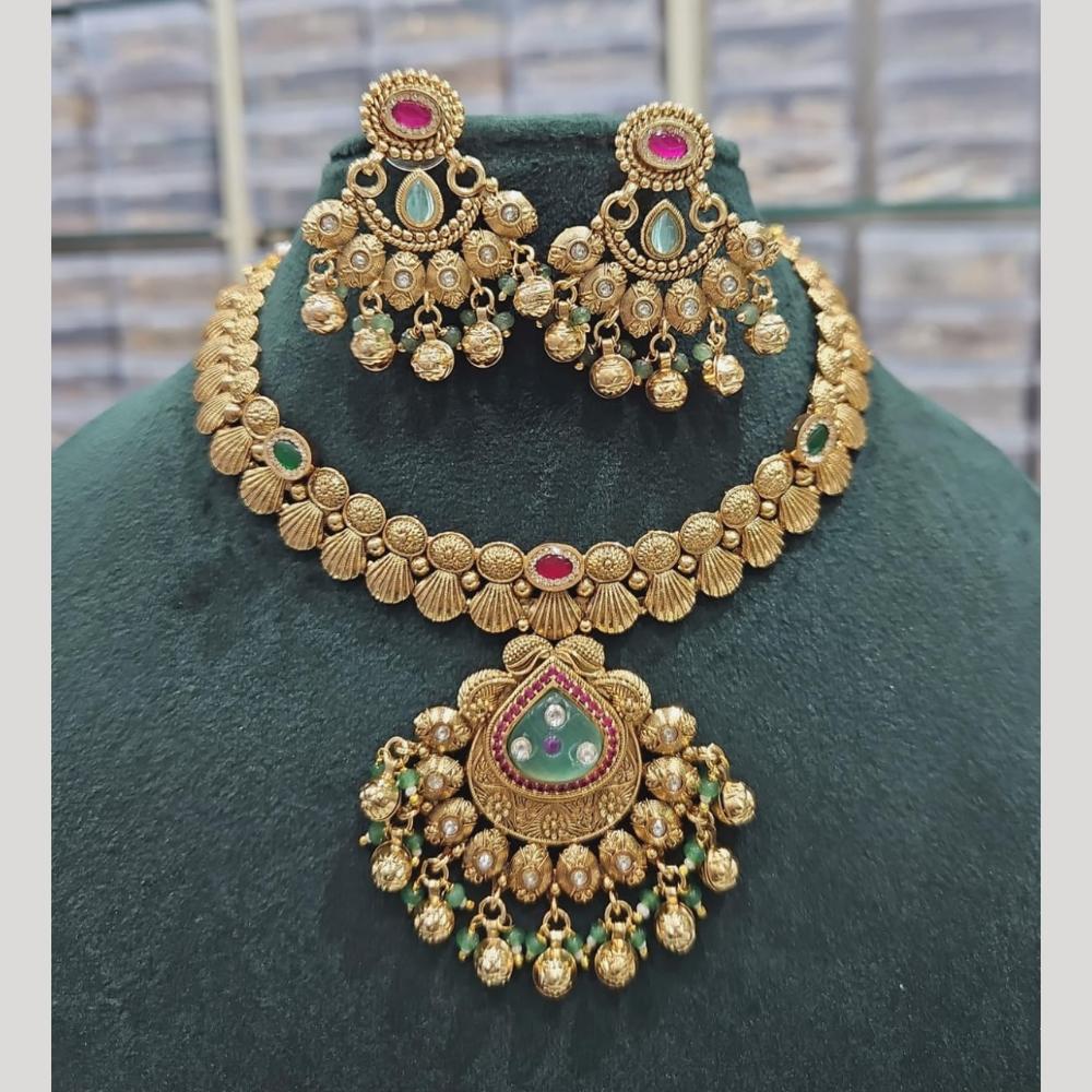 Manisha Jewellery Gold Plated Pota Stone And Pearls Necklace Set