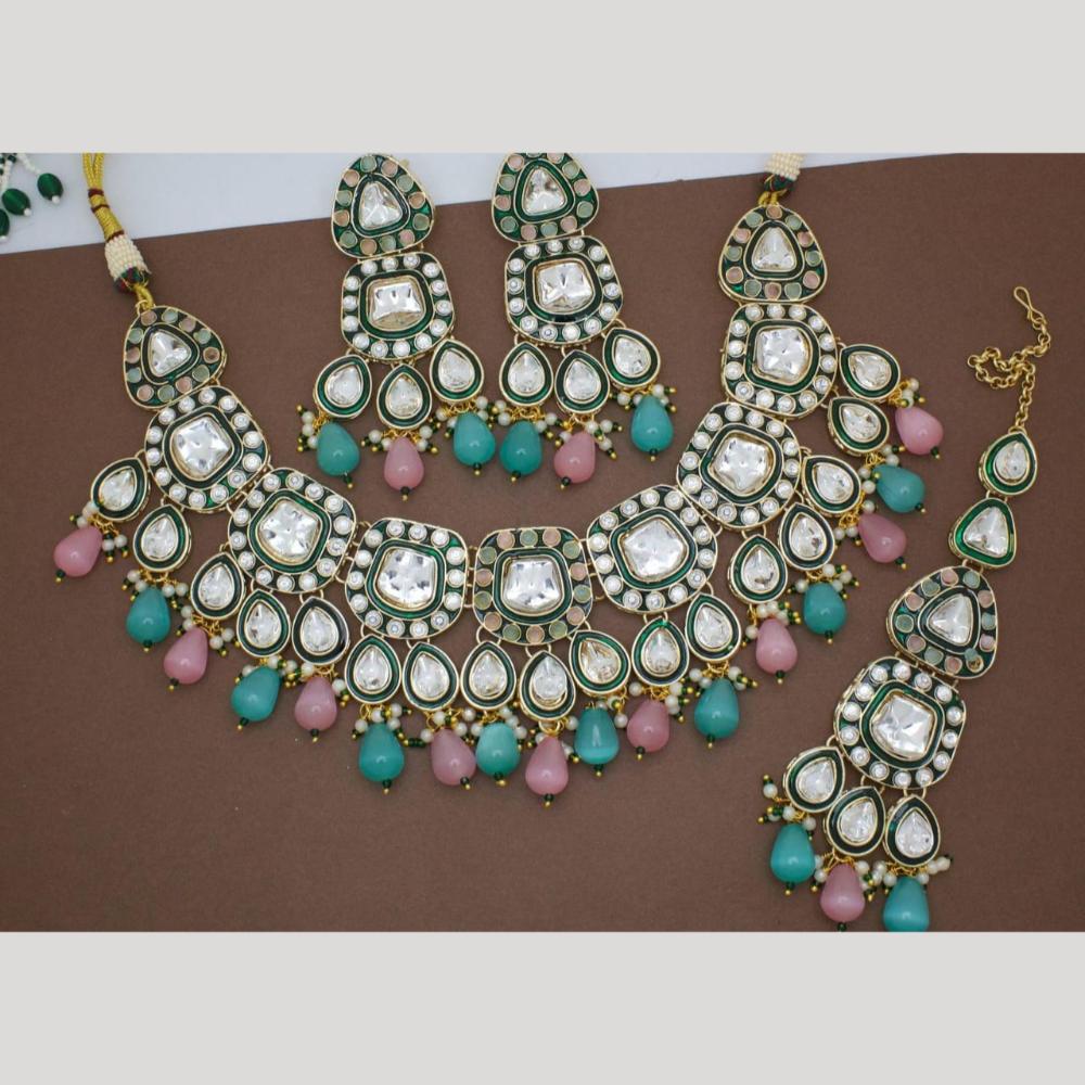 Manisha Jewellery Gold Plated Pota Stone And Pearls Meenaakri Necklace Set