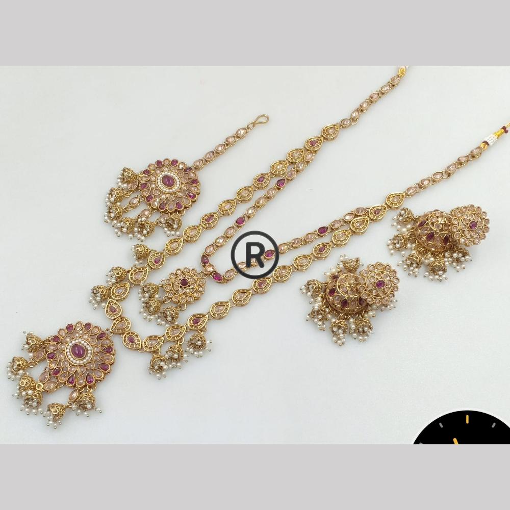 Manisha Jewellery Gold Plated Crystal Stone And Pearls Long  Necklace Set