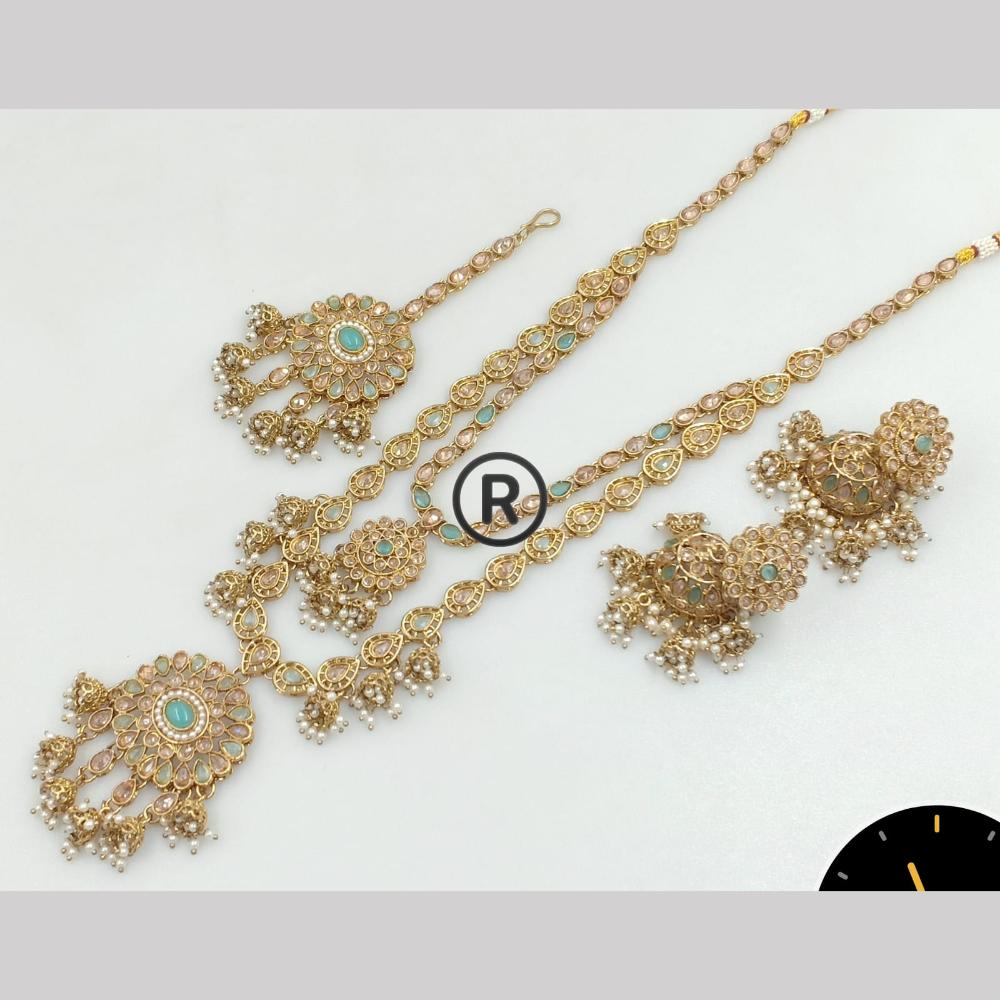 Manisha Jewellery Gold Plated Crystal Stone And Pearls Long  Necklace Set