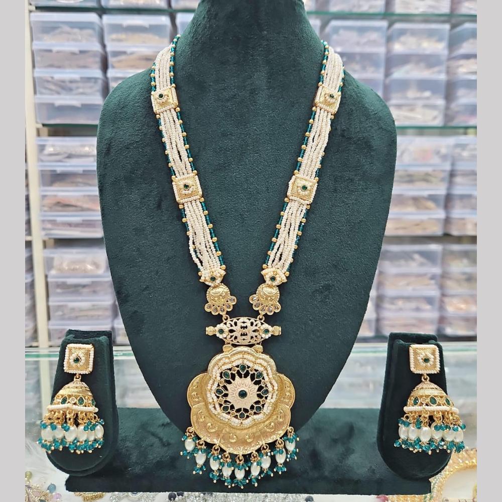 Manisha Jewellery Gold Plated Crystal Stone And Pearls Meenakari Long  Necklace Set