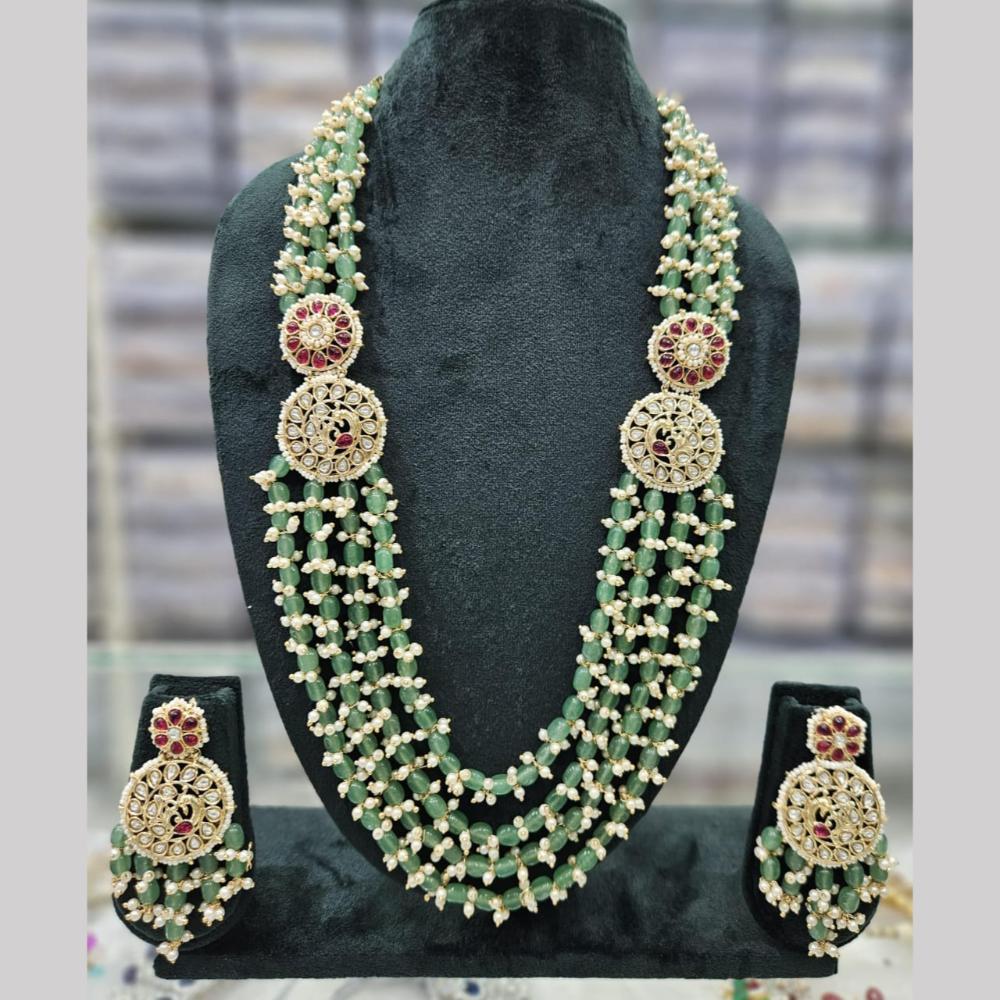 Manisha Jewellery Gold Plated Pota Stone And Beads Long  Necklace Set