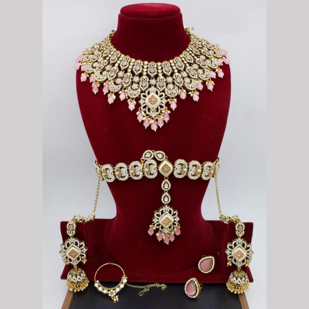 Manisha Jewellery Gold Plated Kundan Stone And Beads Semi Bridal Necklace Set