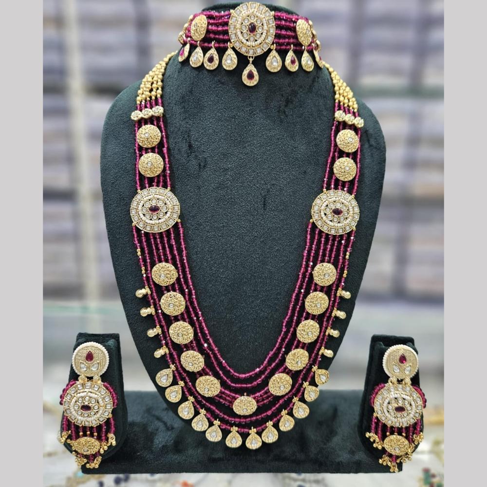 Manisha Jewellery Gold Plated Pota Stone And Pearls Double Necklace Set