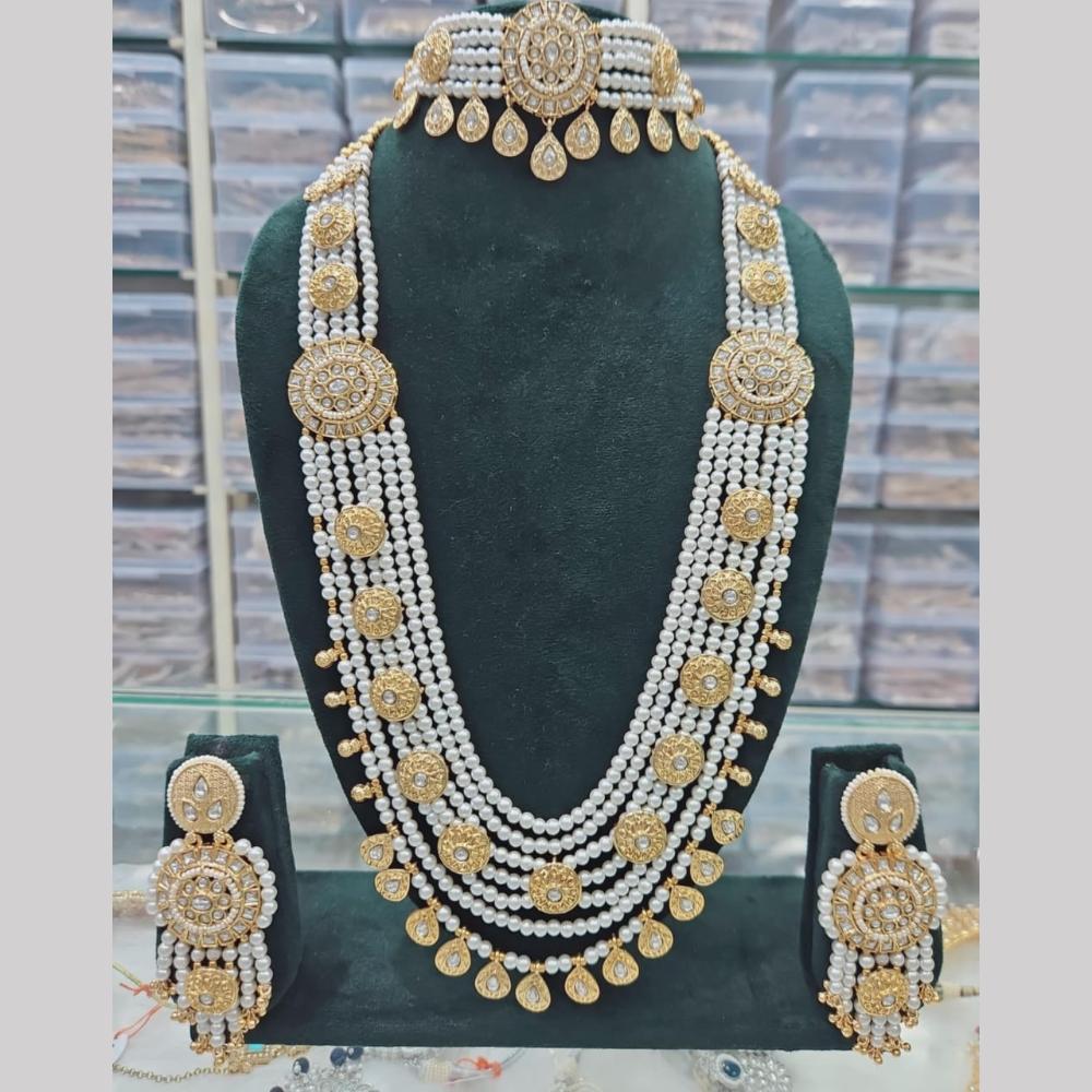 Manisha Jewellery Gold Plated Pota Stone And Pearls Double Necklace Set