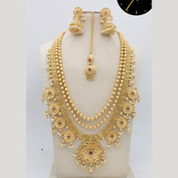 Manisha Jewellery Gold Plated Pota Stone And Pearls Double Necklace Set