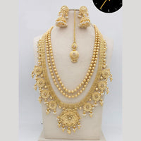 Manisha Jewellery Gold Plated Pota Stone And Pearls Double Necklace Set