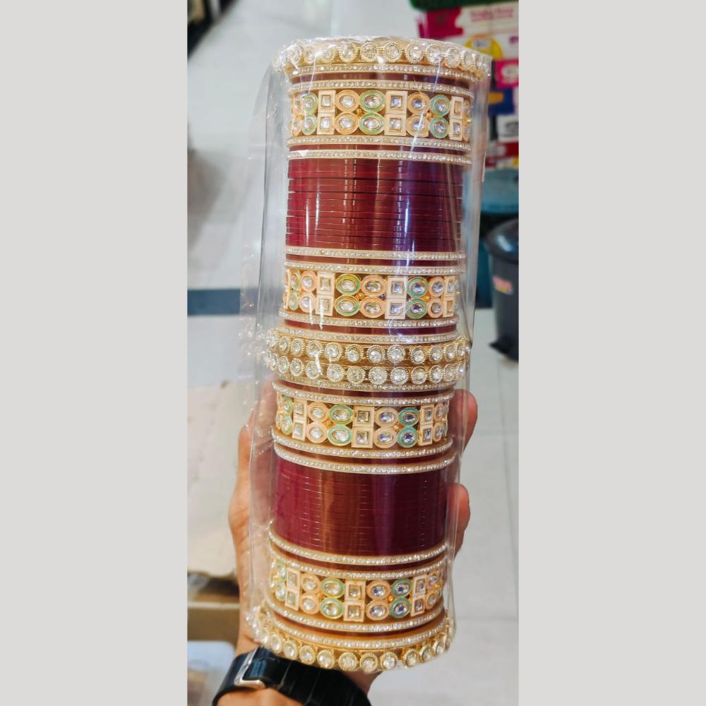 Manisha Jewellery Gold Plated Kundan Stone And Pearls Acrylic Meenakari Bangles Set