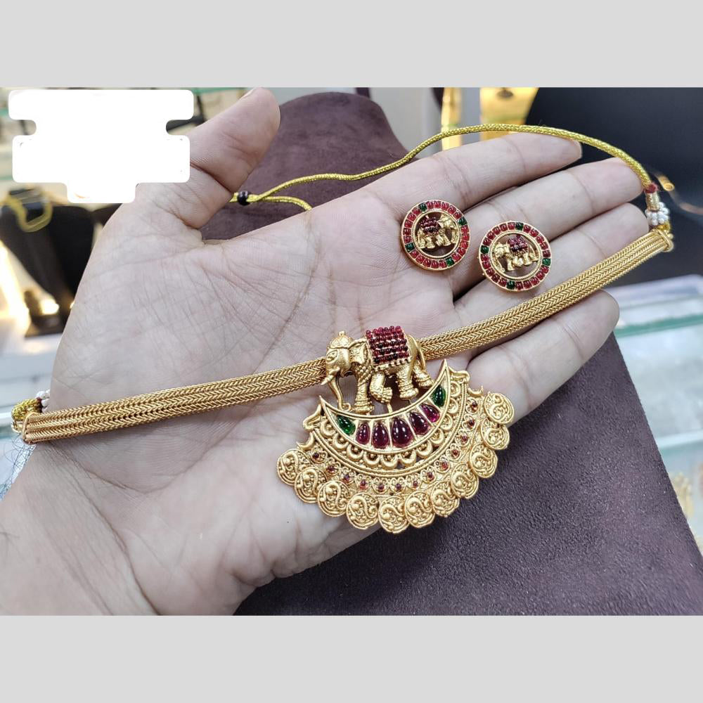 Manisha Jewellery Gold Plated Pota Stone Choker Necklace Set