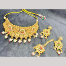 Manisha Jewellery Gold Plated Pota Stone And Pearls Choker Necklace Set