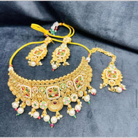 Manisha Jewellery Gold Plated Pota Stone And Pearls Meenakari Choker Necklace Set