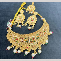 Manisha Jewellery Gold Plated Pota Stone And Pearls Choker Necklace Set
