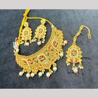 Manisha Jewellery Gold Plated Pota Stone And Pearls Choker Necklace Set
