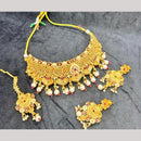 Manisha Jewellery Gold Plated Pota Stone And Pearls Choker Necklace Set