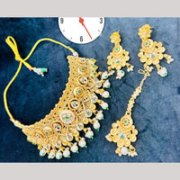 Manisha Jewellery Gold Plated Pota Stone And Pearls Choker Necklace Set