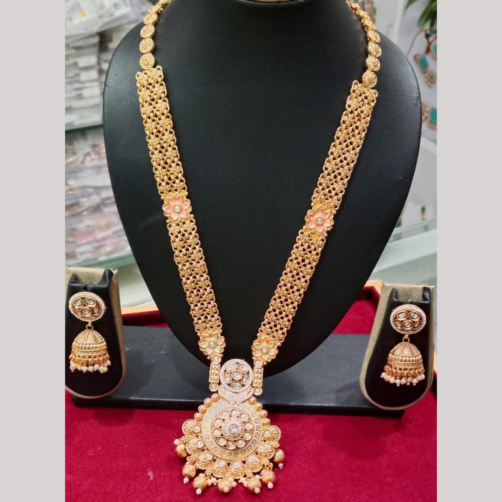 Manisha Jewellery Gold Plated Pota Stone And Pearls Meenakari Long Necklace Set