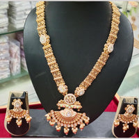 Manisha Jewellery Gold Plated Pota Stone And Pearls Meenakari Long Necklace Set