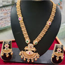 Manisha Jewellery Gold Plated Pota Stone And Pearls Meenakari Long Necklace Set