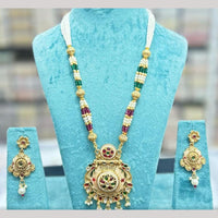 Manisha Jewellery Gold Plated Pota Stone And Pearls Long Necklace Set
