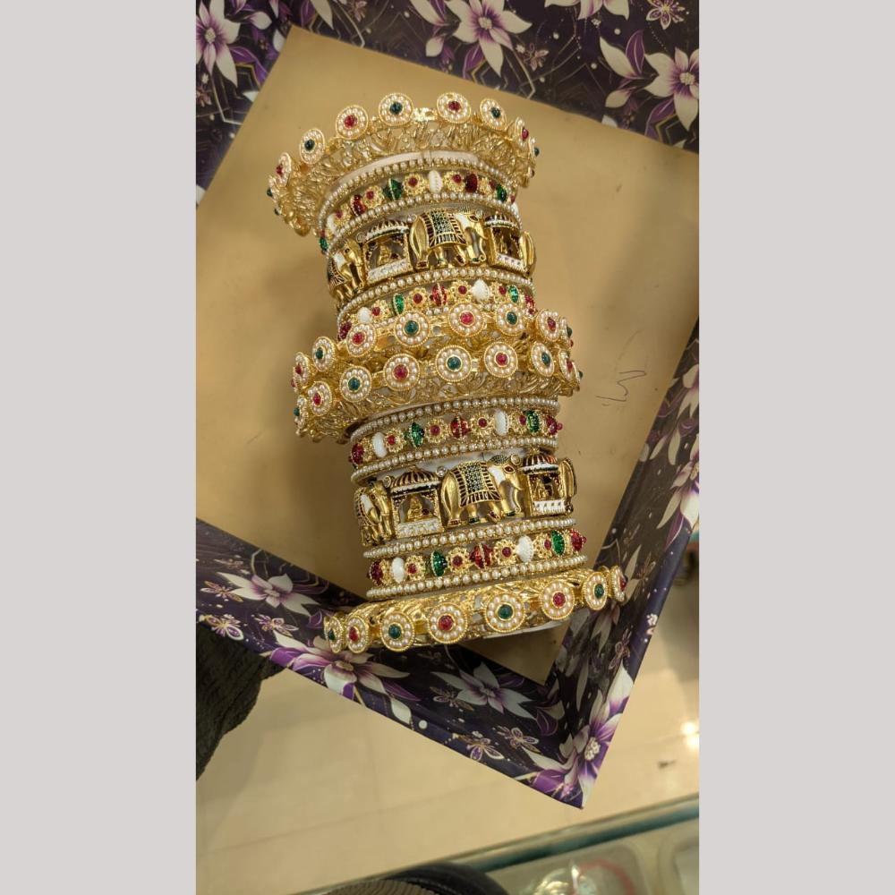 Manisha Jewellery Gold Plated Pota Stone And Pearls Bangle Set