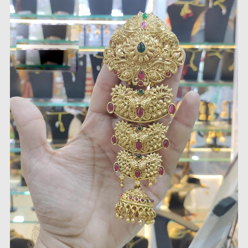 Manisha Jewellery Gold Plated Pota Choti Traditional With Green & Pink Hair Accessory