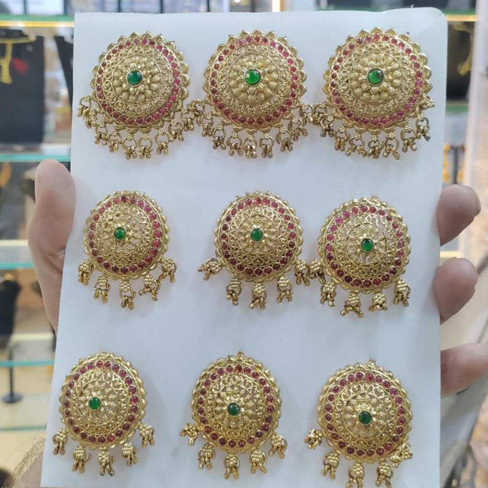 Manisha Jewellery Gold Plated Pota Choti Traditional With Green & Pink Hair Accessory