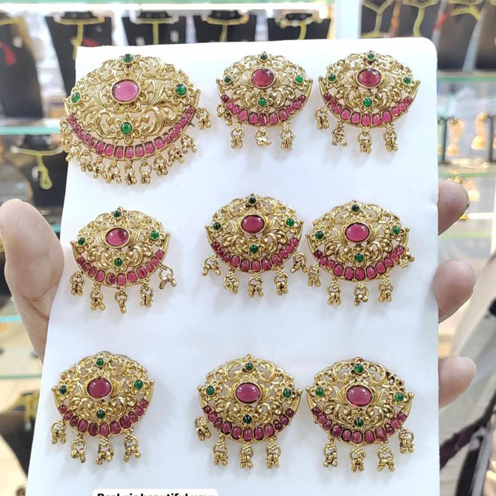 Manisha Jewellery Gold Plated Pota Choti Traditional With Green & Pink Hair Accessory