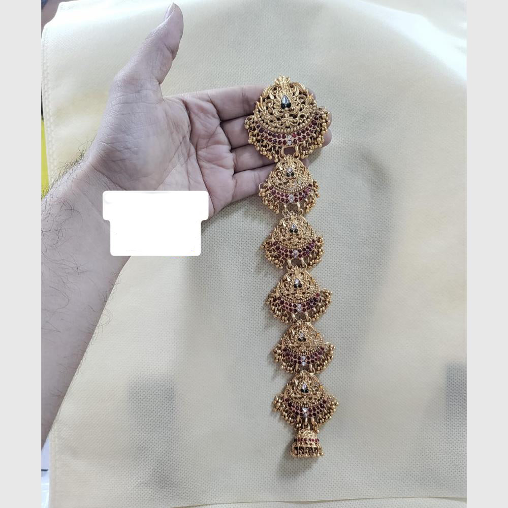 Manisha Jewellery Gold Plated Pota Choti Traditional With Green & Pink Hair Accessory