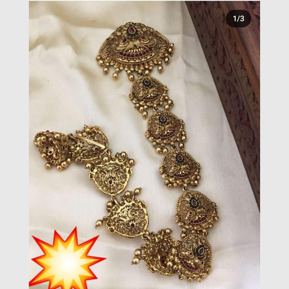 Manisha Jewellery Gold Plated Pota Choti Traditional With Green & Pink Hair Accessory