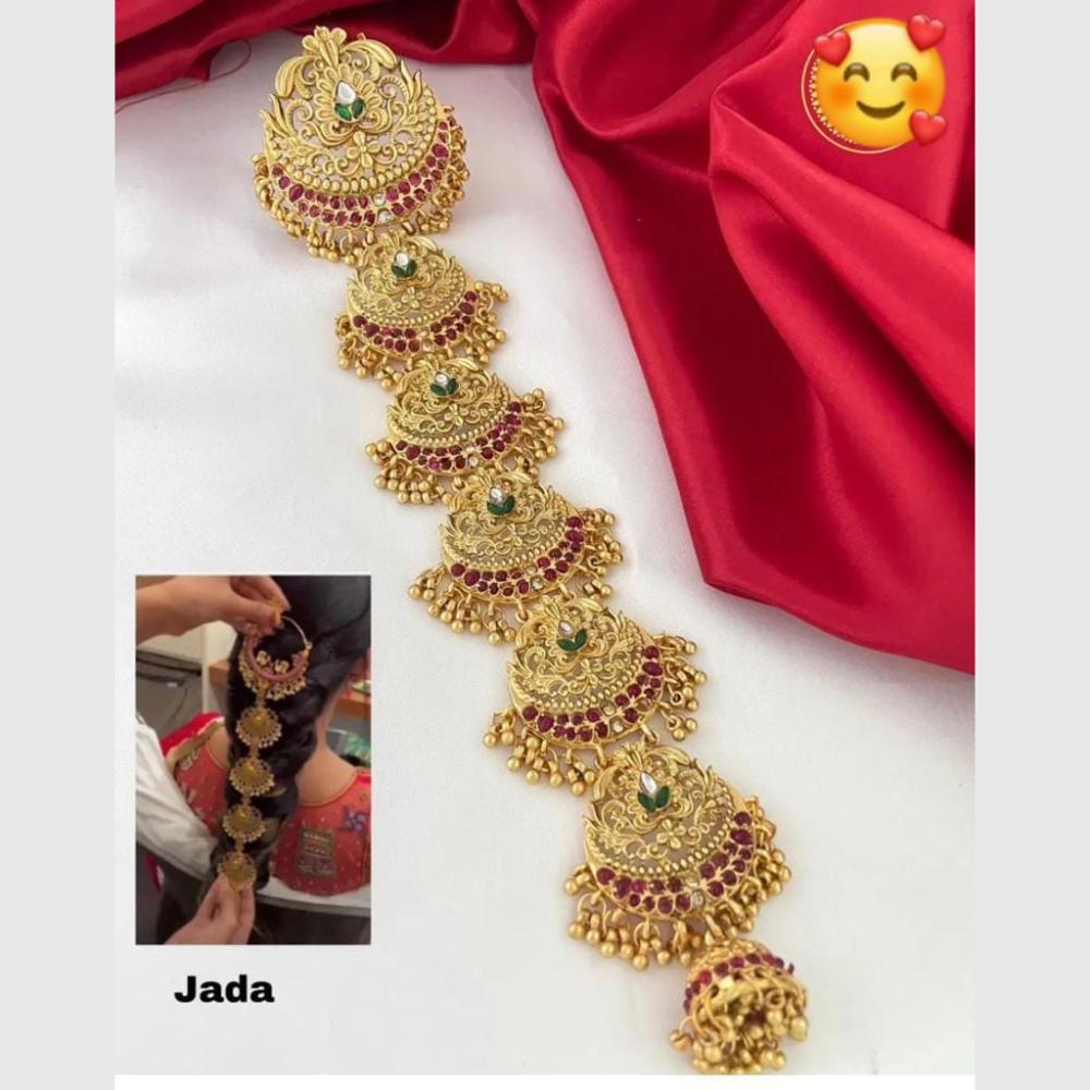 Manisha Jewellery Gold Plated Pota Choti Traditional With Green & Pink Hair Accessory