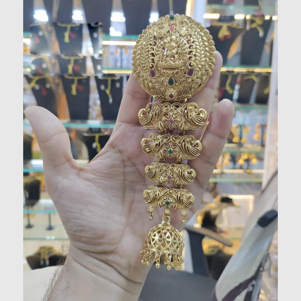 Manisha Jewellery Gold Plated Pota Temple Choti Traditional With Green & Pink Hair Accessory