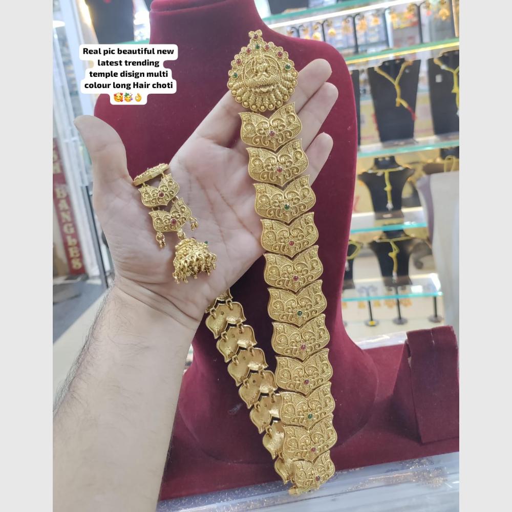 Manisha Jewellery Gold Plated Pota Temple Choti Traditional With Green & Pink Hair Accessory