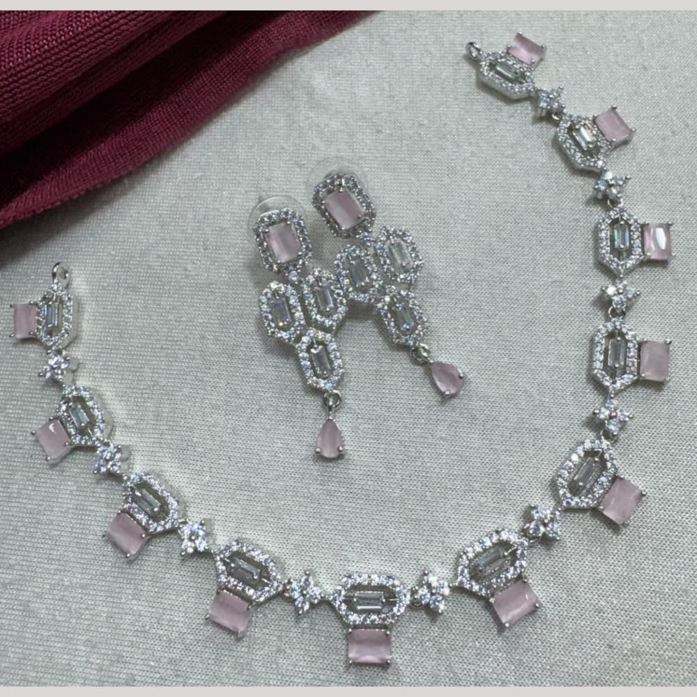 Manisha Jewellery Silver Plated Elegant American Diamond Necklace Set