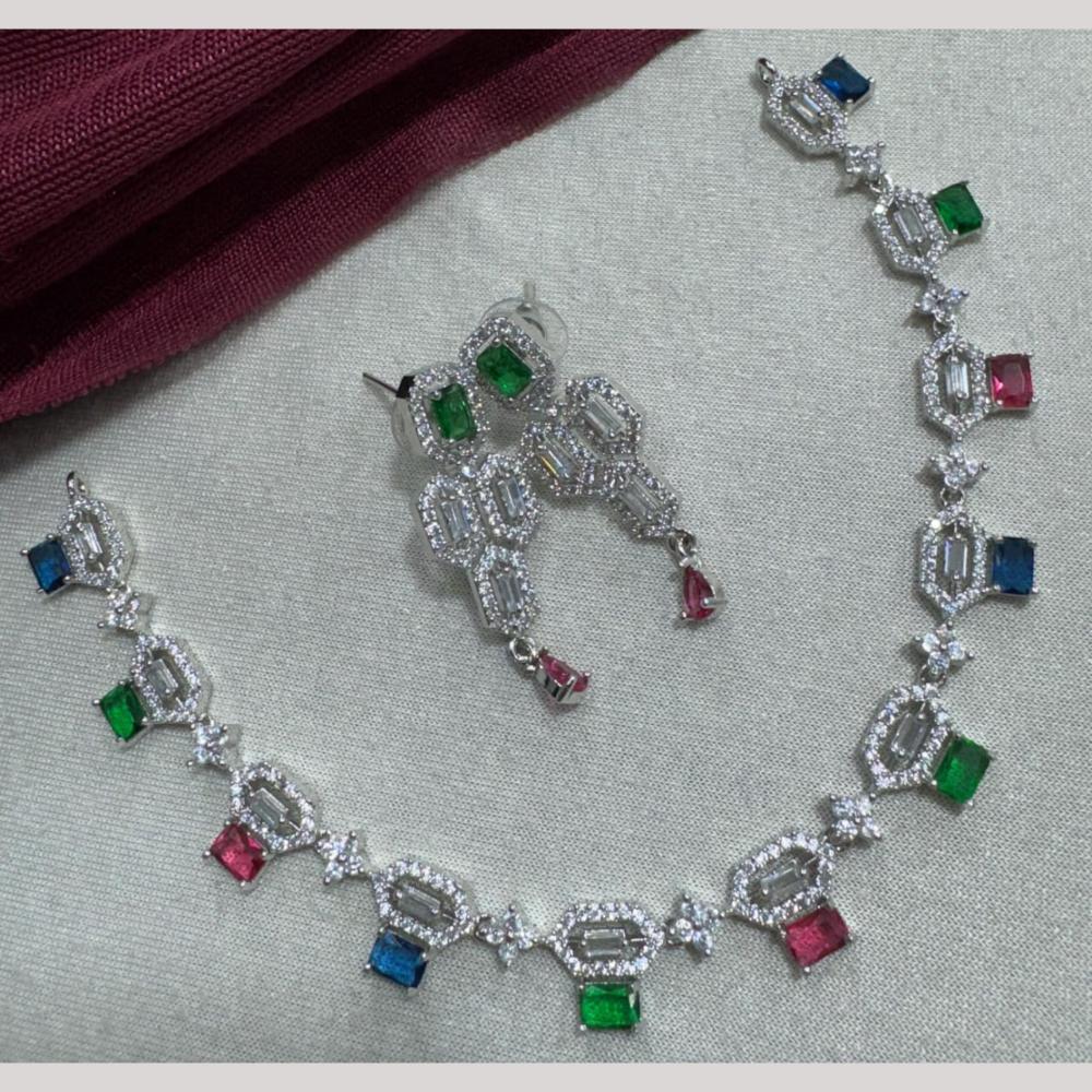 Manisha Jewellery Silver Plated Elegant American Diamond Necklace Set