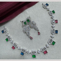 Manisha Jewellery Silver Plated Elegant American Diamond Necklace Set
